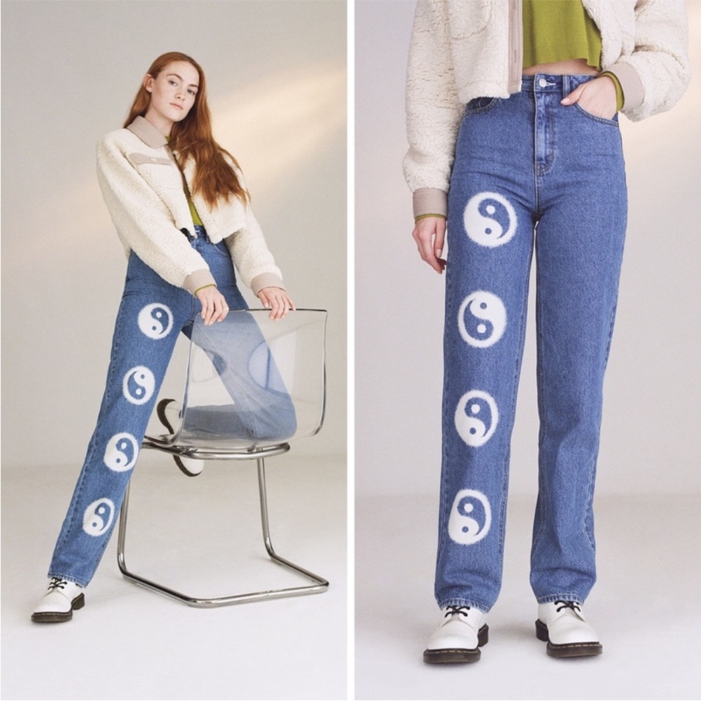 PacSun Women's Blue Denim Eco Yin & Yang 90's Boyfriend High-Rise Jeans Size 29